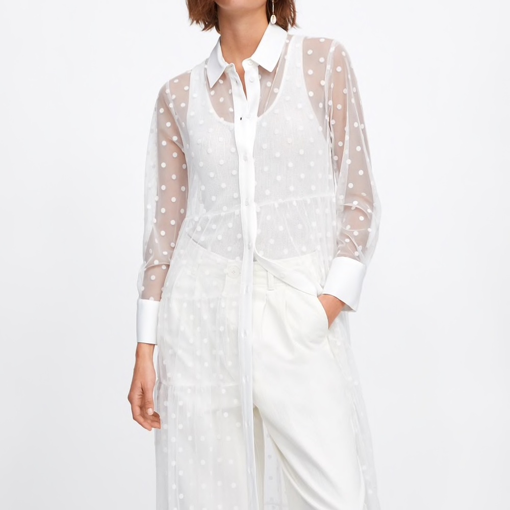 Zara polka dot tulle dress in White NWT